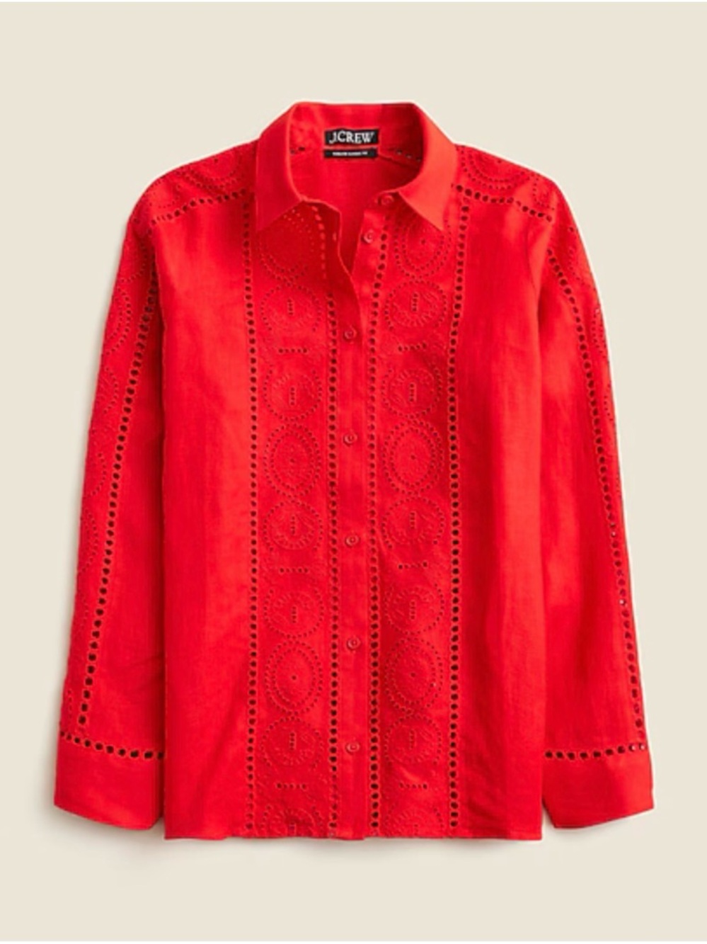 J. Crew Red Garçon Classic Fit Top in Eyelet Linen